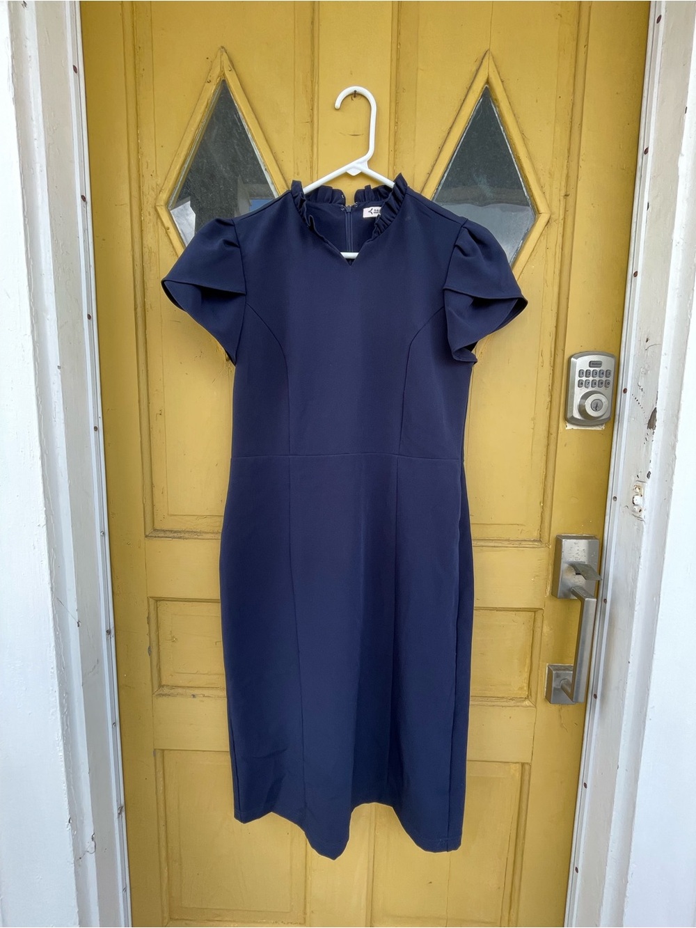 Nanette Lepore Navy Blue Ruffle Neck Flutter Sleeve Dress Size 4